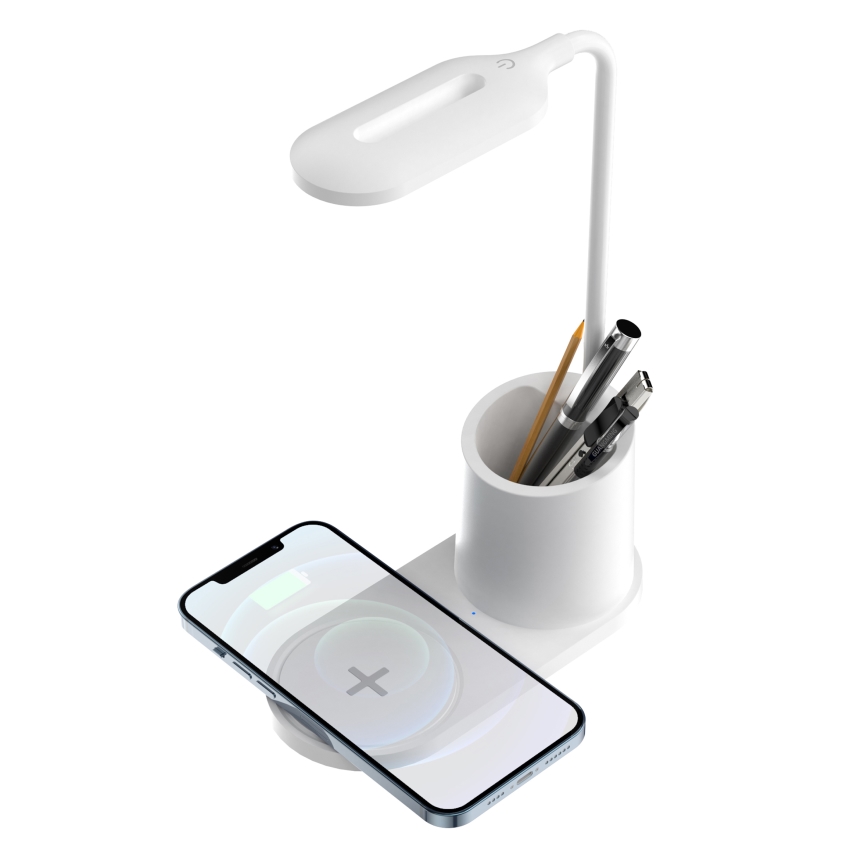 Candeeiro de mesa LED LED/3W/5V com carregamento sem fios branco