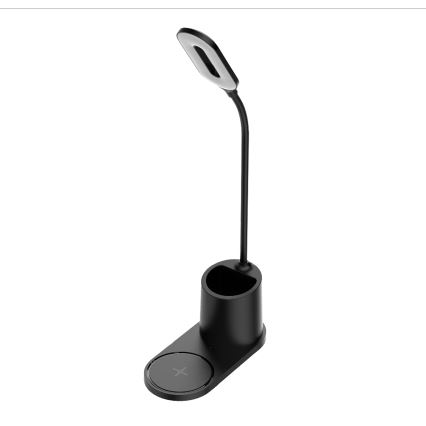 Candeeiro de mesa LED LED/3W/5V com carregamento sem fios preto