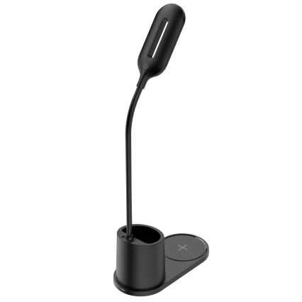 Candeeiro de mesa LED LED/3W/5V com carregamento sem fios preto