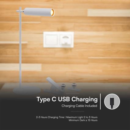 Candeeiro de mesa LED magnético, recarregável e regulável 3em1 LED/3W/5V 4000K 1500 mAh branco