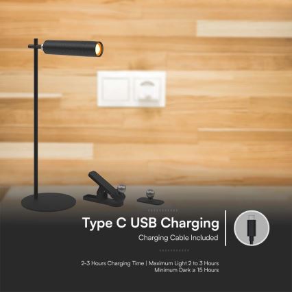 Candeeiro de mesa LED magnético, recarregável e regulável 3em1 LED/3W/5V 4000K 1500 mAh preto