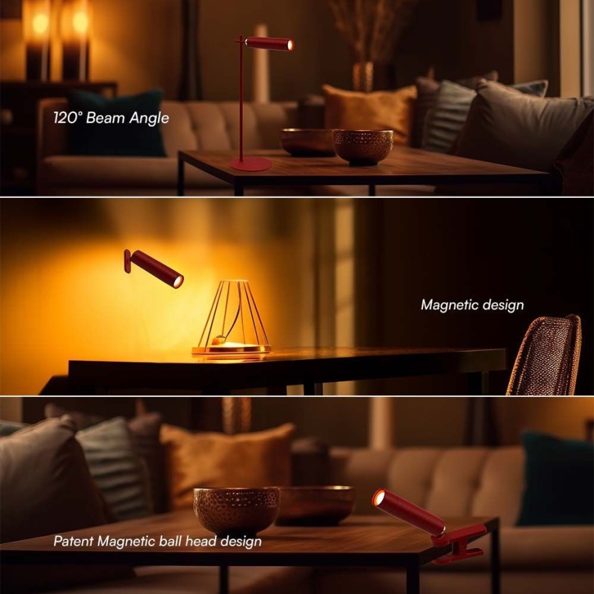 Candeeiro de mesa LED magnético, recarregável e regulável 3em1 LED/3W/5V 4000K 1500 mAh vermelho