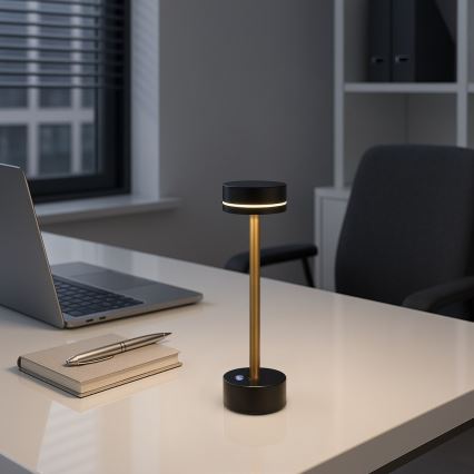 Candeeiro de mesa LED recarregável e regulável SAM LED/5W/5V 3600 mAh preto/dourado