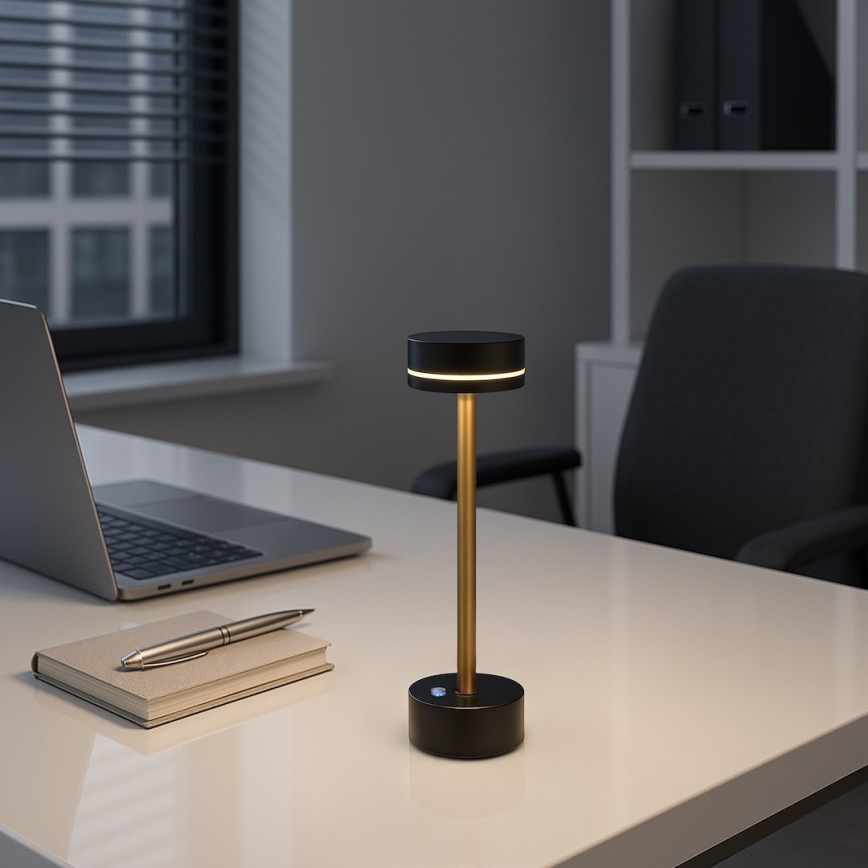 Candeeiro de mesa LED recarregável e regulável SAM LED/5W/5V 3600 mAh preto/dourado