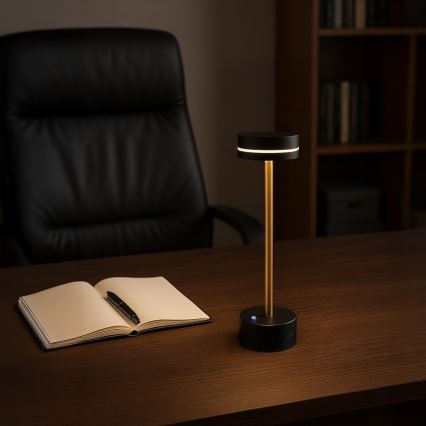 Candeeiro de mesa LED recarregável e regulável SAM LED/5W/5V 3600 mAh preto/dourado