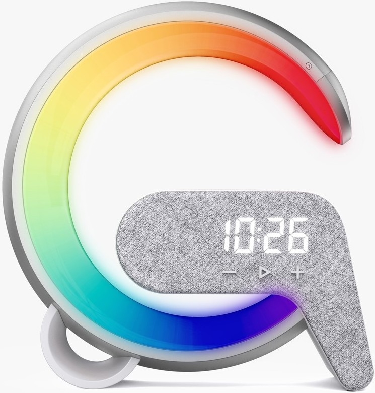 Candeeiro de mesa LED RGB com regulação, despertador e Qi carregamento 30W/230V prateado