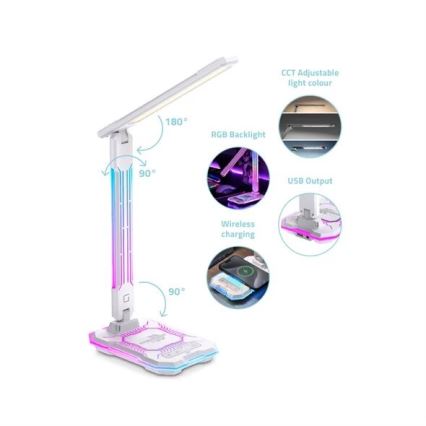 Candeeiro de mesa tácil LED RGB com regulação com carregamento sem fios LED/7,5W/5V 2700-5300K branco