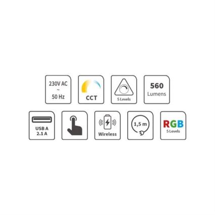 Candeeiro de mesa tácil LED RGB com regulação com carregamento sem fios LED/7,5W/5V 2700-5300K branco