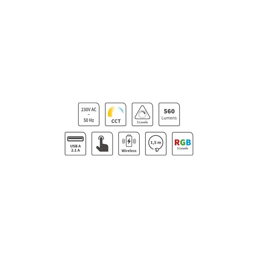 Candeeiro de mesa tácil LED RGB com regulação com carregamento sem fios LED/7,5W/5V 2700-5300K branco