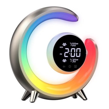 Candeeiro de mesa LED RGBW com regulação e despertador PEACOCK LED/20W/5V USB
