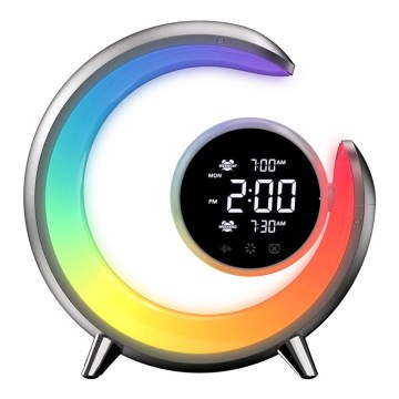 Candeeiro de mesa LED RGBW regulável com despertador LED/20W/5V USB prateado
