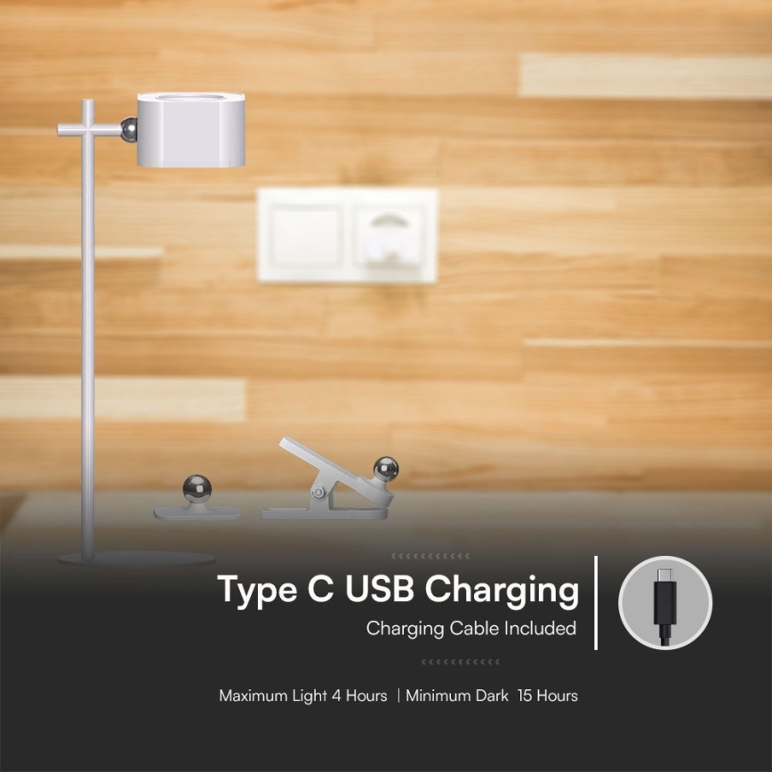 Candeeiro de mesa recarregável magnético regulável LED 4em1 LED/3W/5V 3000-6000K 1800 mAh branco