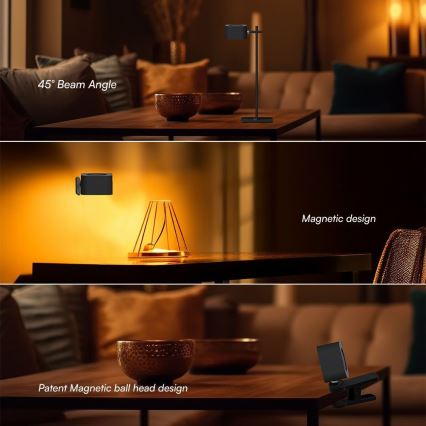 Candeeiro de mesa magnético regulável LED 4em1 LED/3W/5V 3000-6000K 1800 mAh preto
