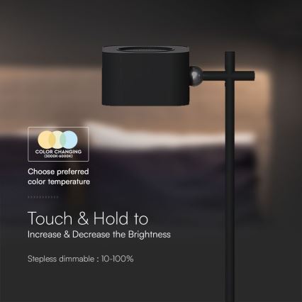 Candeeiro de mesa magnético regulável LED 4em1 LED/3W/5V 3000-6000K 1800 mAh preto