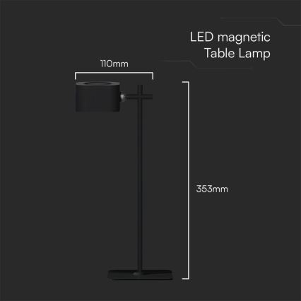Candeeiro de mesa magnético regulável LED 4em1 LED/3W/5V 3000-6000K 1800 mAh preto
