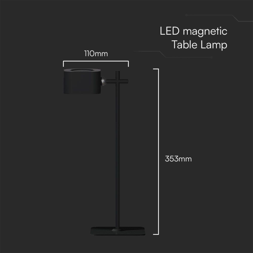 Candeeiro de mesa magnético regulável LED 4em1 LED/3W/5V 3000-6000K 1800 mAh preto