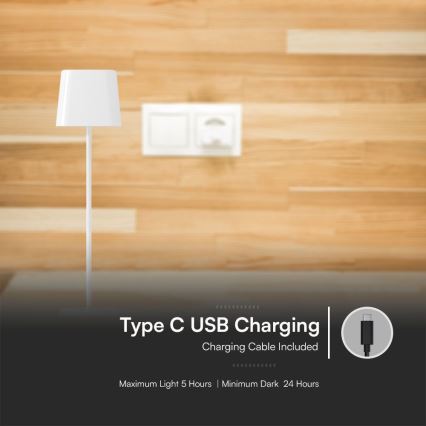 Candeeiro de mesa solar recarregável e regulável por toque LED LED/5W/5V 3000-6000K 3600 mAh IP65 branco