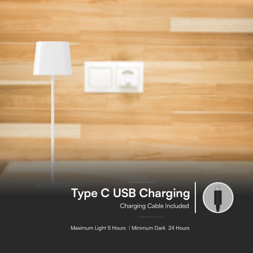 Candeeiro de mesa solar recarregável e regulável por toque LED LED/5W/5V 3000-6000K 3600 mAh IP65 branco