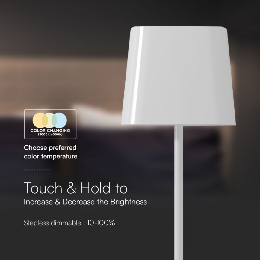Candeeiro de mesa solar recarregável e regulável por toque LED LED/5W/5V 3000-6000K 3600 mAh IP65 branco