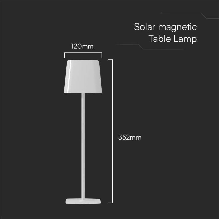 Candeeiro de mesa solar recarregável e regulável por toque LED LED/5W/5V 3000-6000K 3600 mAh IP65 branco