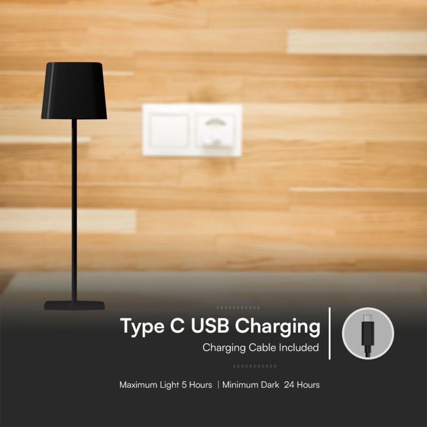 Candeeiro de mesa solar recarregável e regulável por toque LED LED/5W/5V 3000-6000K 3600 mAh IP65 preto
