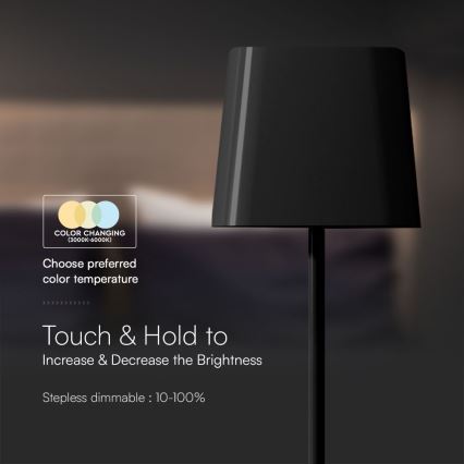 Candeeiro de mesa solar recarregável e regulável por toque LED LED/5W/5V 3000-6000K 3600 mAh IP65 preto