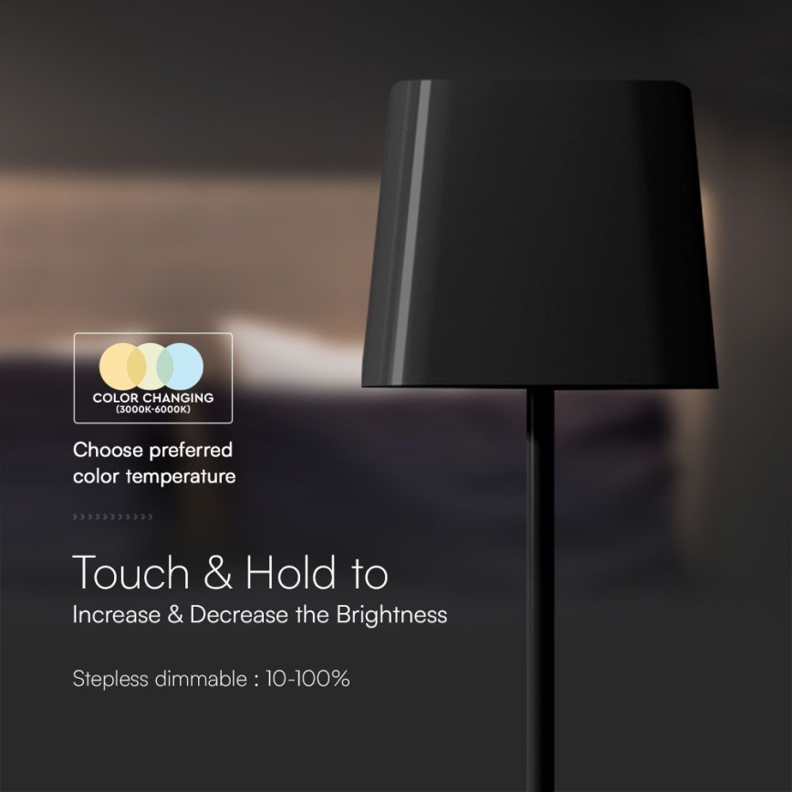 Candeeiro de mesa solar recarregável e regulável por toque LED LED/5W/5V 3000-6000K 3600 mAh IP65 preto