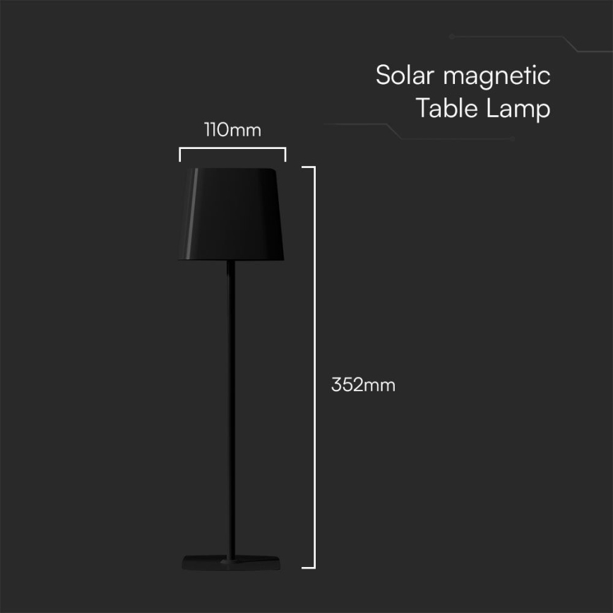 Candeeiro de mesa solar recarregável e regulável por toque LED LED/5W/5V 3000-6000K 3600 mAh IP65 preto