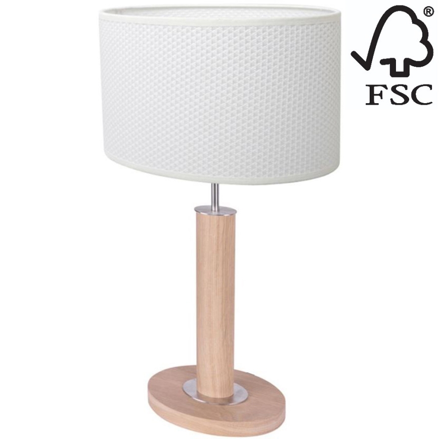 Candeeiro de mesa MERCEDES 1xE27/40W/230V 46 cm branco/carvalho – FSC certificado