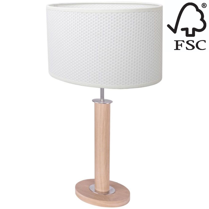 Candeeiro de mesa MERCEDES 1xE27/40W/230V 60 cm branco/carvalho – FSC certificado