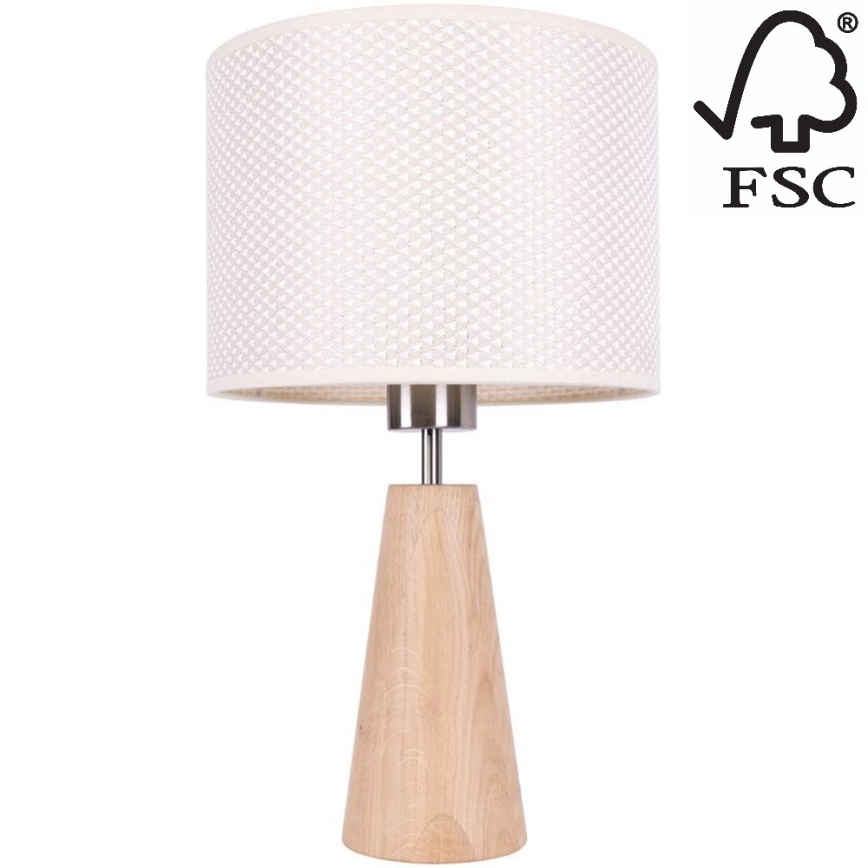 Candeeiro de mesa MERCEDES 1xE27/40W/230V diâmetro 43 cm creme/carvalho – FSC certificado