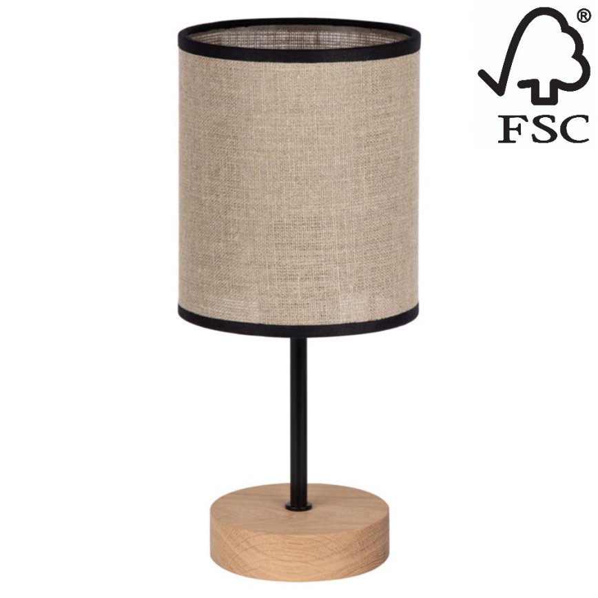 Candeeiro de mesa NEGRO 1xE27/25W/230V carvalho - certificado por FSC