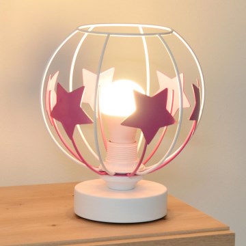 Candeeiro de mesa para crianças STARS 1xE27/15W/230V rosa/branco