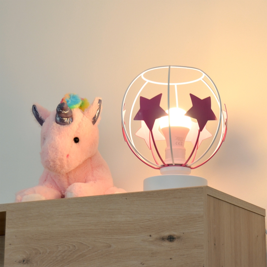 Candeeiro de mesa para crianças STARS 1xE27/15W/230V rosa/branco
