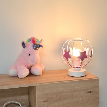 Candeeiro de mesa para crianças STARS 1xE27/15W/230V rosa/branco
