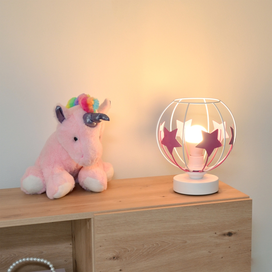 Candeeiro de mesa para crianças STARS 1xE27/15W/230V rosa/branco
