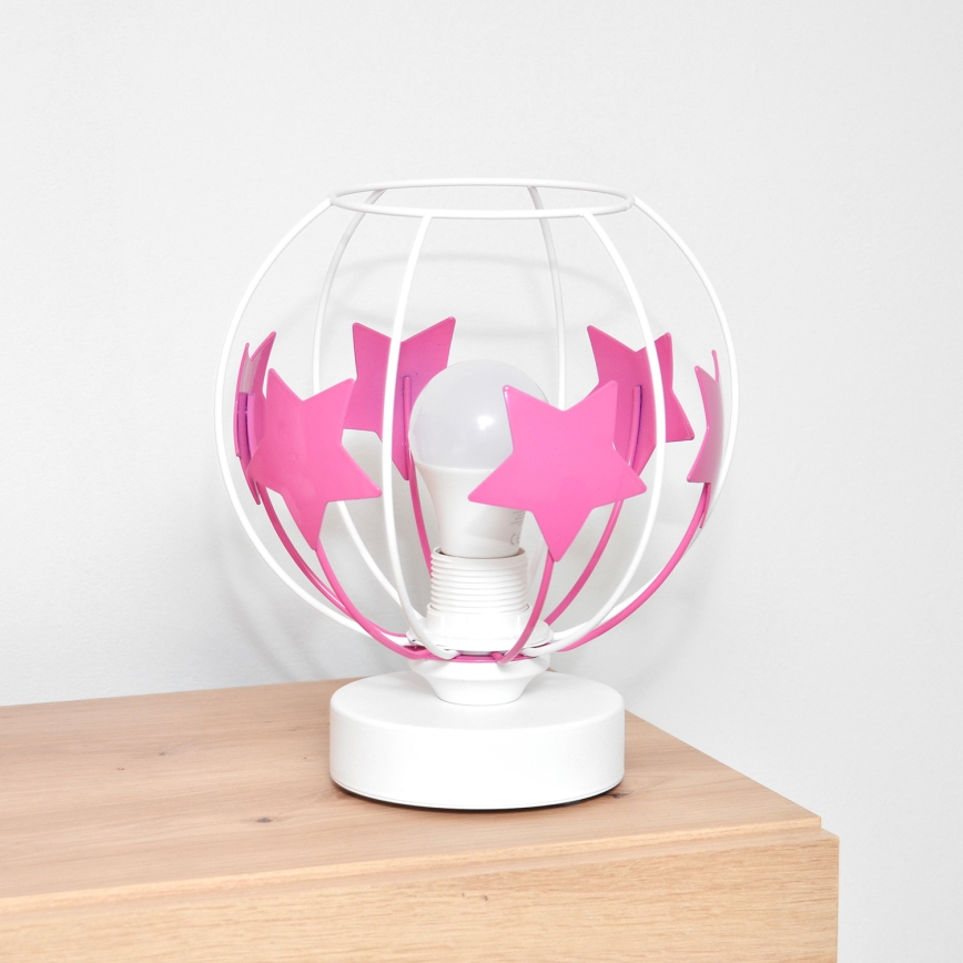 Candeeiro de mesa para crianças STARS 1xE27/15W/230V rosa/branco