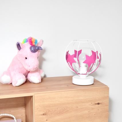 Candeeiro de mesa para crianças STARS 1xE27/15W/230V rosa/branco