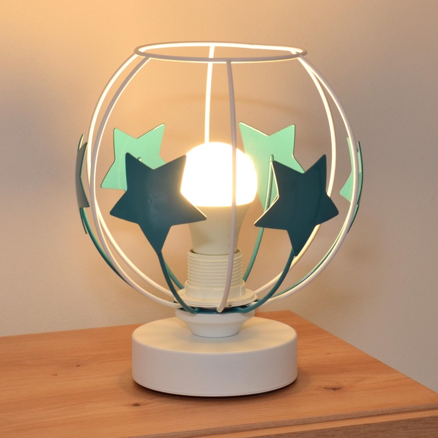 Candeeiro de mesa para crianças STARS 1xE27/15W/230V turquesa/branco