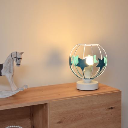 Candeeiro de mesa para crianças STARS 1xE27/15W/230V turquesa/branco