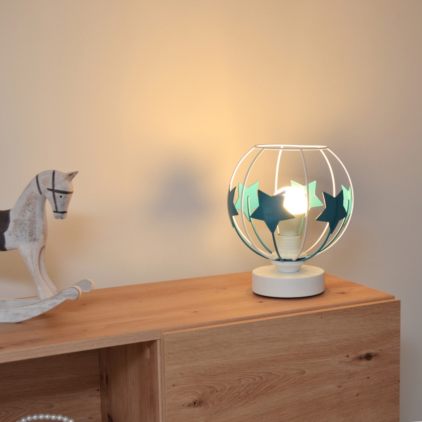 Candeeiro de mesa para crianças STARS 1xE27/15W/230V turquesa/branco