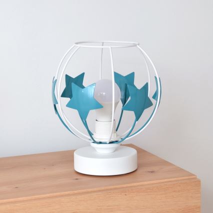 Candeeiro de mesa para crianças STARS 1xE27/15W/230V turquesa/branco