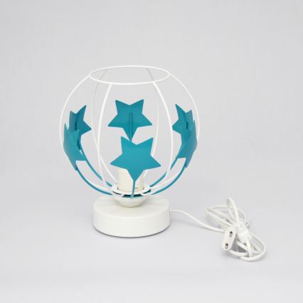 Candeeiro de mesa para crianças STARS 1xE27/15W/230V turquesa/branco