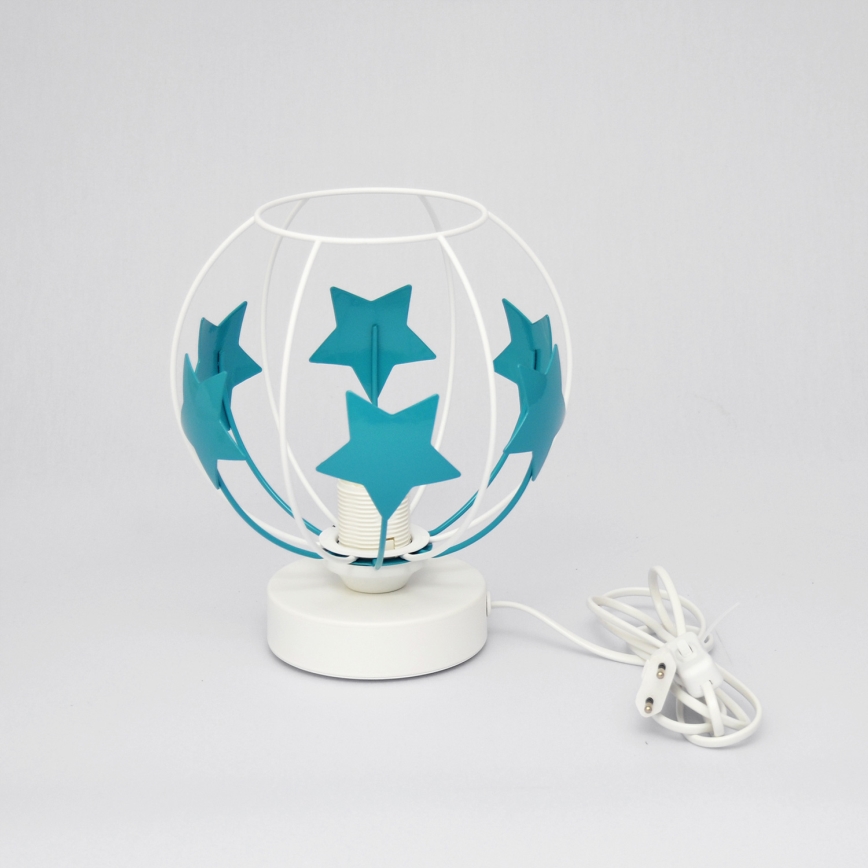 Candeeiro de mesa para crianças STARS 1xE27/15W/230V turquesa/branco