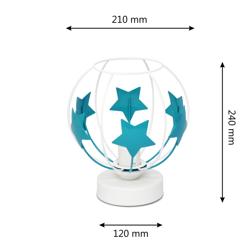 Candeeiro de mesa para crianças STARS 1xE27/15W/230V turquesa/branco