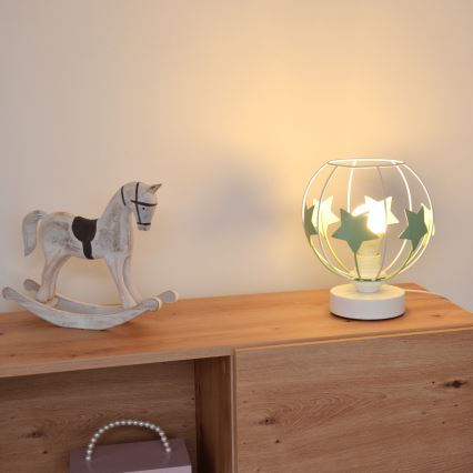 Candeeiro de mesa para crianças STARS 1xE27/15W/230V verde/branco