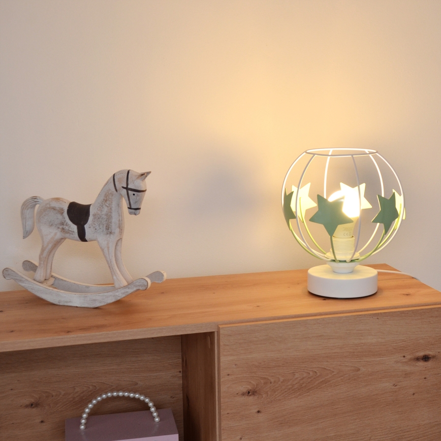 Candeeiro de mesa para crianças STARS 1xE27/15W/230V verde/branco