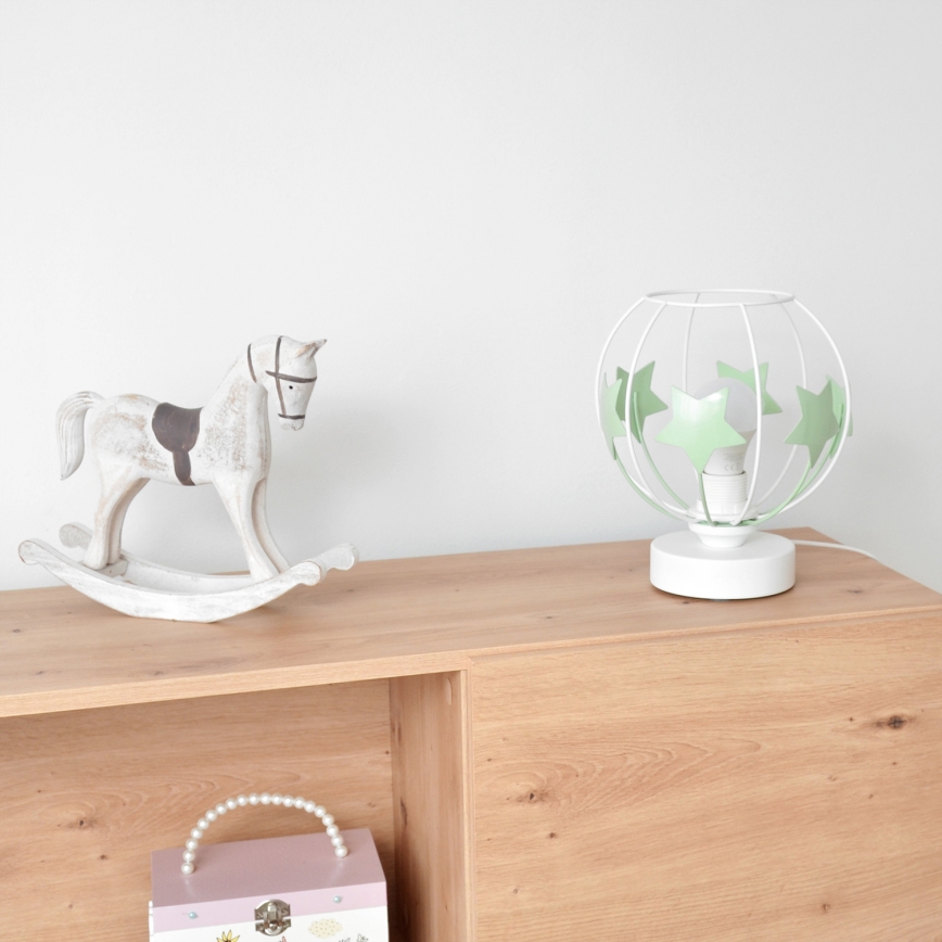 Candeeiro de mesa para crianças STARS 1xE27/15W/230V verde/branco