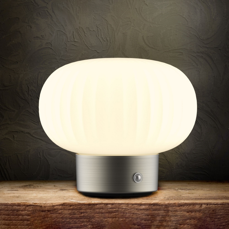 Candeeiro de mesa táctil LED com regulação LATTE LED/1,8W/5V USB 2000 mAh cromado mate/branco