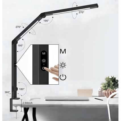 Candeeiro de mesa táctil LED com regulação LED/12W/230V 3000/4000/5000/6500K CRI 92 preto